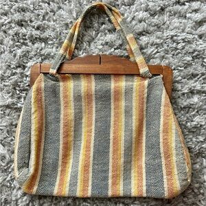 Vintage Handbag Striped Multicolor Women's Bag Wooden Closure